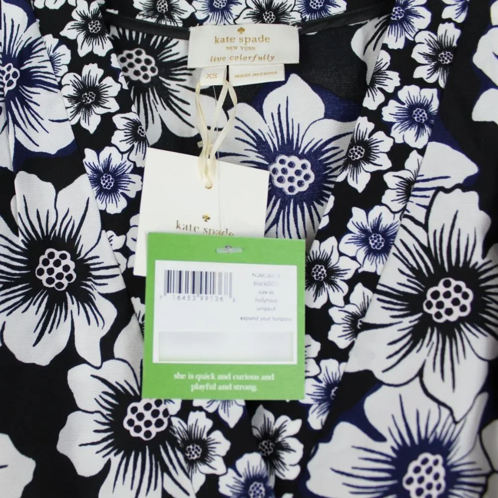 NWT Kate Spade Hollyhock Silk V-neck Lined Jumpsuit, XS